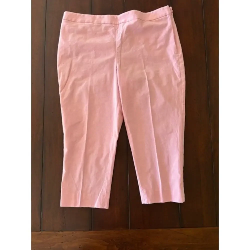 Talbots Size 14 Petite Chatham Crop Side Zip‎ Light Pink Cotton Chambray Pants